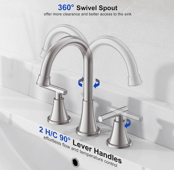 #1486 BRUSHED NICKEL WIDESPREAD 8-INCH WATERFALL VANITY FAUCET