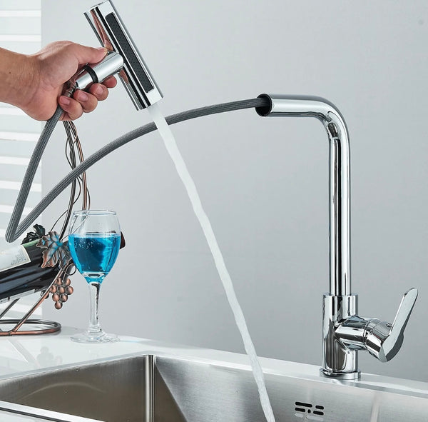 #1581 CHROME PULL-OUT 4 MODES KITCHEN FAUCET