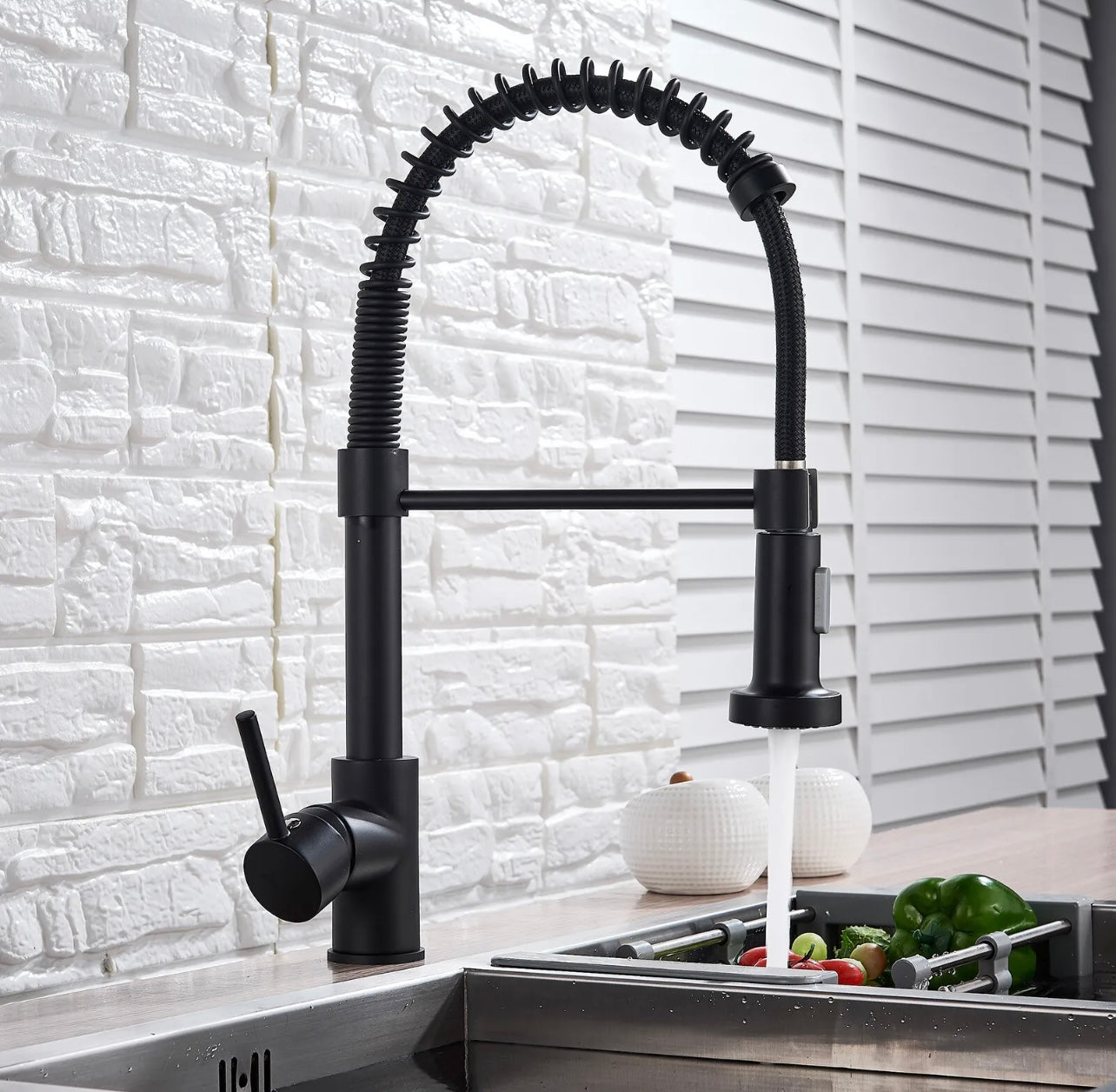 Matte black pull down kitchen faucet #1586