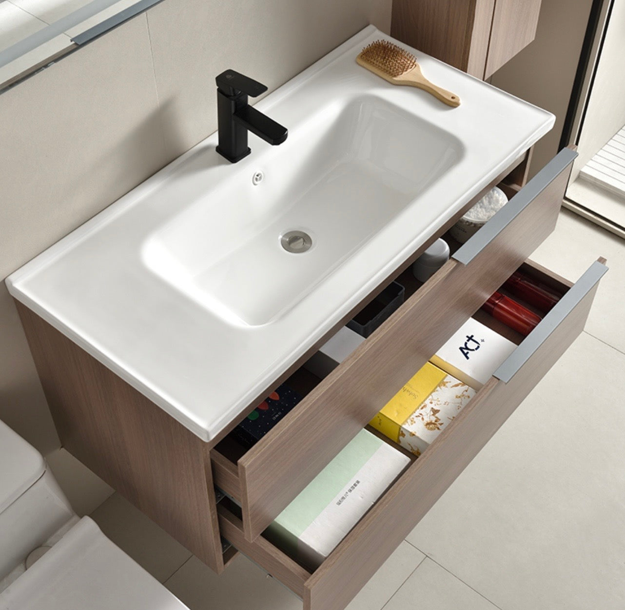 #1711 SG9245 40-Inch Wood Floating Vanity Set with LED Mirror