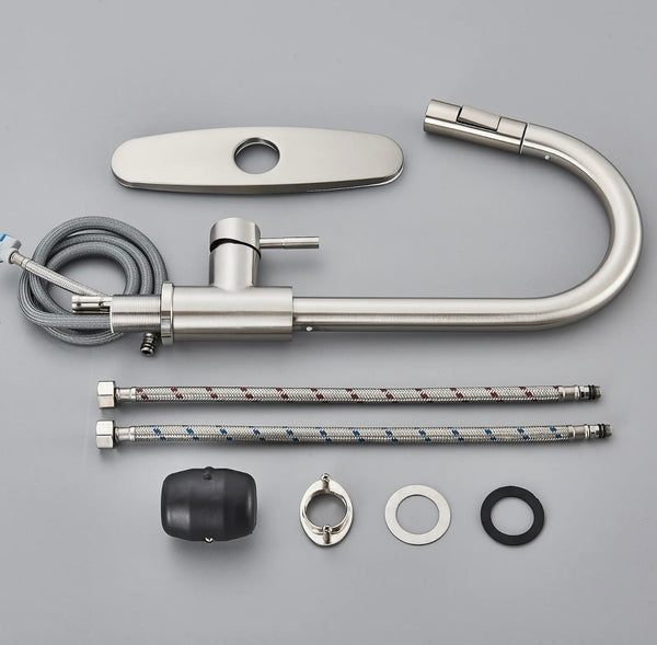 #1575 BRUSHED NICKEL PULL-OUT KITCHEN FAUCET WITH DUAL SPRAY HEAD