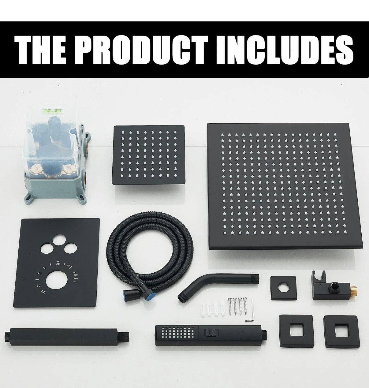 #1054 12-INCH + 6-INCH MATTE BLACK 3 FUNCTION BUTTON PRESS THERMOSTATIC SHOWER SYSTEM