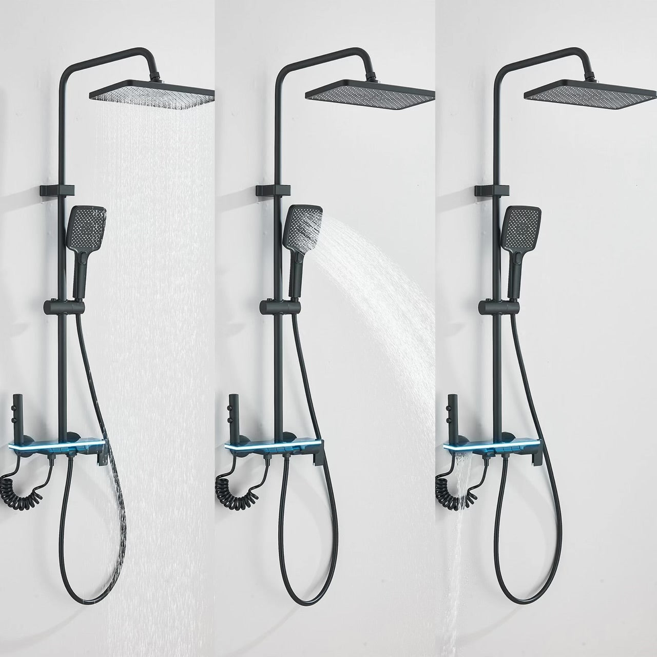 #1180 MATTE BLACK 4 IN 1 LCD TEMP EXPOSED SHOWER SYSTEM