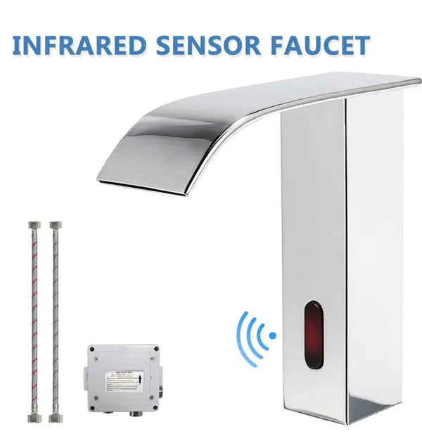 #1433 MATTE BLACK TOUCHLESS WITH INFRARED SENSOR WATERFALL SPOUT VANITY FAUCET