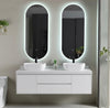 #1714 SG9249 48-Inch White Stripe His & Her Floating Vessel Sink Vanity Set with LED Mirrors