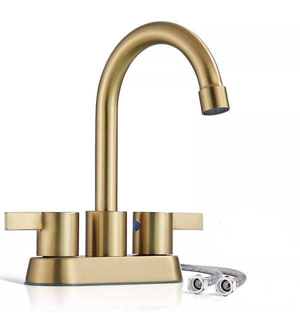 #1455 BRUSHED GOLD 4 INCH CENTERSET 2 HANDLE VANITY FAUCET