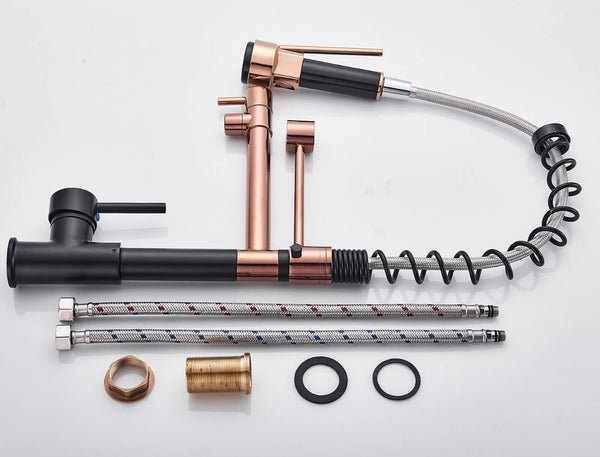 #1555 TWO TONE, OIL-RUBBED BRONZE & ROSE GOLD 2-FUNCTION PULL-DOWN KITCHEN FAUCET