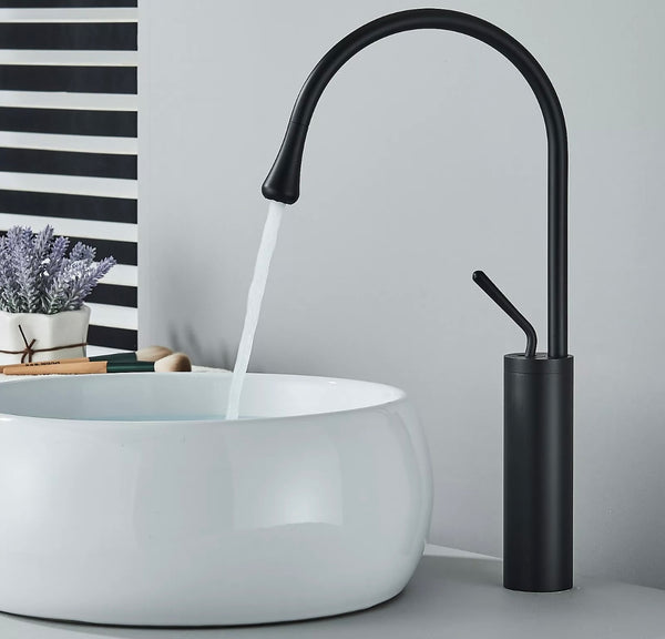 #1441 Matte black goose neck waterfall vessel faucet