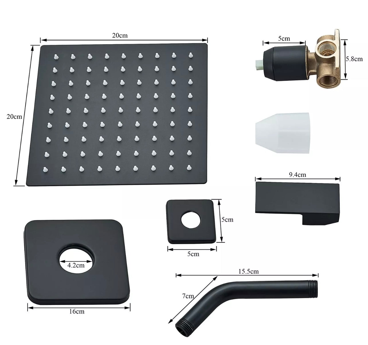 #1043 8-Inch Matte Black Single Function Shower Set