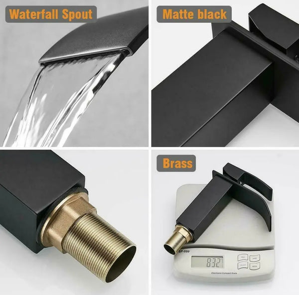 #1400 MATTE BLACK WATERFALL SPOUT VANITY FAUCET