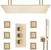 16x32 INCH BRUSHED GOLD LED 3 FUNCTION CEILING MOUNT SHOWER SYSTEM WITH 6x MASSAGE JETS
