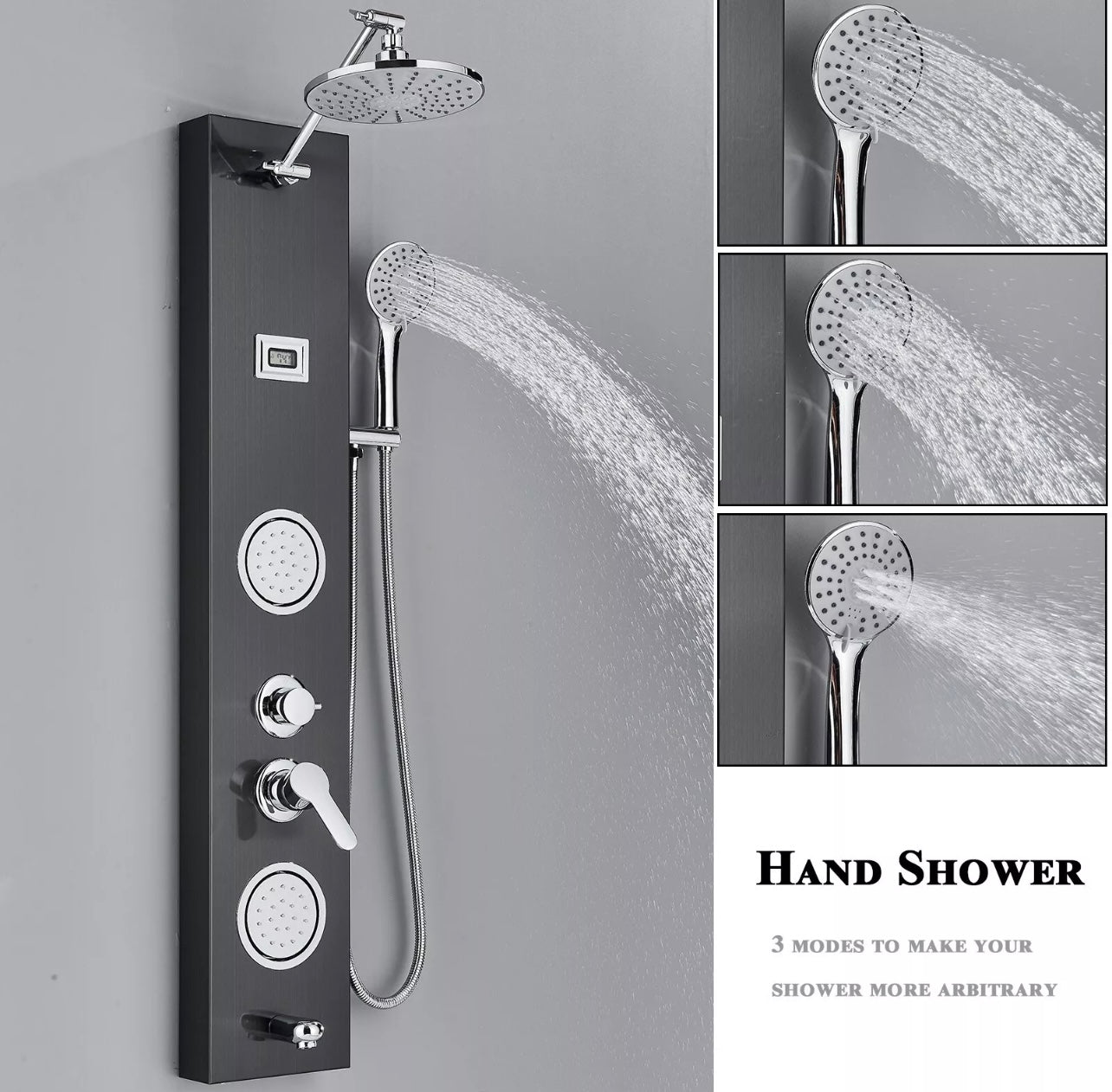 Stainless Steel 4 function Rainfall Shower Panel Tower Massage Shower Faucet System Black