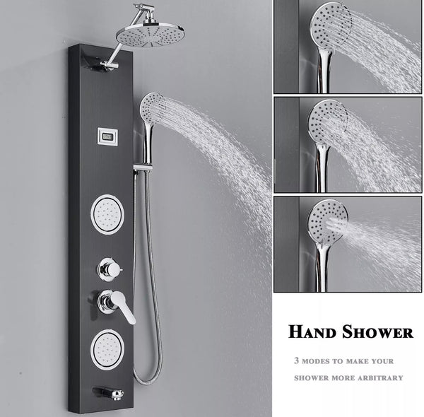 #1284 STAINLESS STEEL 4 FUNCTION RAINFALL SHOWER PANEL TOWER MASSAGE SHOWER FAUCET SYSTEM BLACK