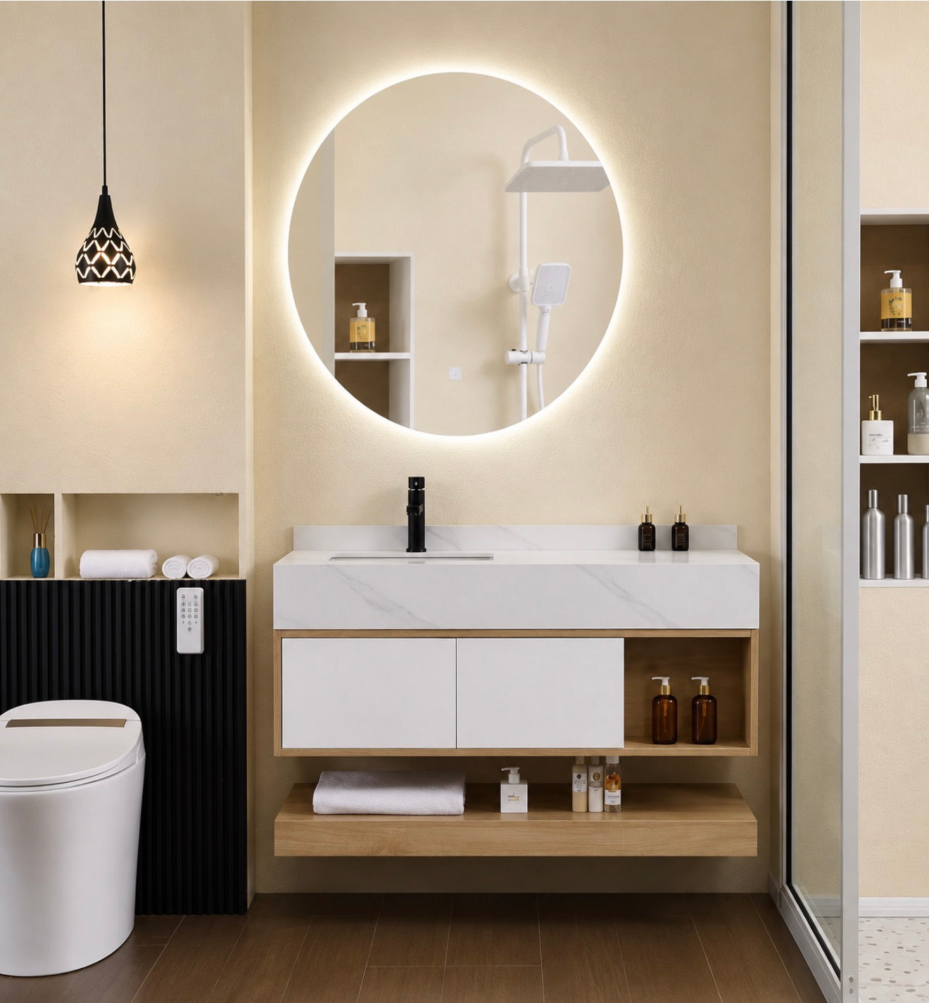SG-9148 40-Inch Modern Floating Vanity Set with LED Mirror