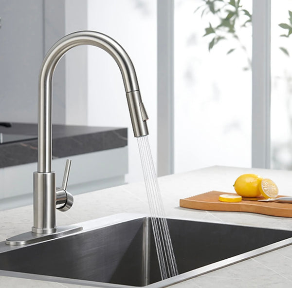 #1575 BRUSHED NICKEL PULL-OUT KITCHEN FAUCET WITH DUAL SPRAY HEAD