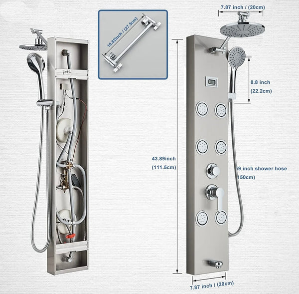 #1277 BRUSHED NICKEL STAINLESS STEEL LCD 4 IN 1 SHOWER PANEL