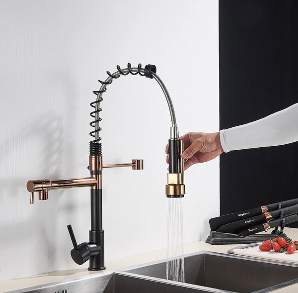 #1555 TWO TONE, OIL-RUBBED BRONZE & ROSE GOLD 2-FUNCTION PULL-DOWN KITCHEN FAUCET