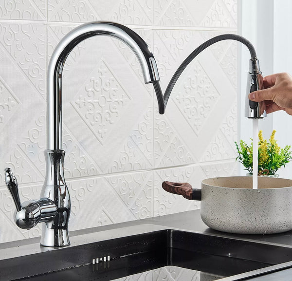 #1590 CHROME PULL-OUT KITCHEN FAUCET WITH DUAL SPRAY HEAD