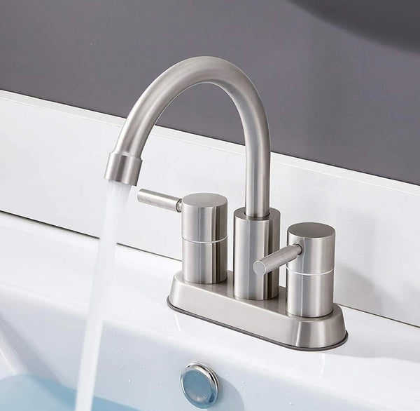 #1453 BRUSHED NICKEL 4 INCH CENTERSET 2 HANDLE VANITY FAUCET