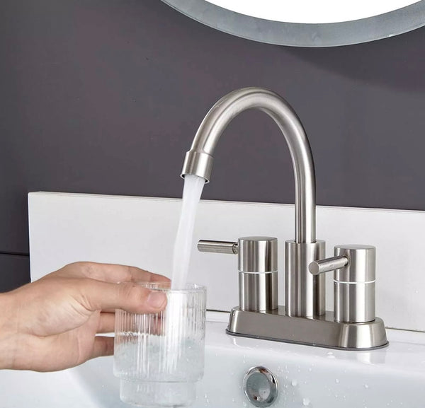 #1453 BRUSHED NICKEL 4 INCH CENTERSET 2 HANDLE VANITY FAUCET