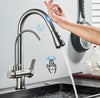 #1570 BRUSHED NICKEL TOUCH SENSOR PULL-OUT KITCHEN FAUCET WITH DUAL SPRAY HEAD + PURIFIED WATER DISPENSER