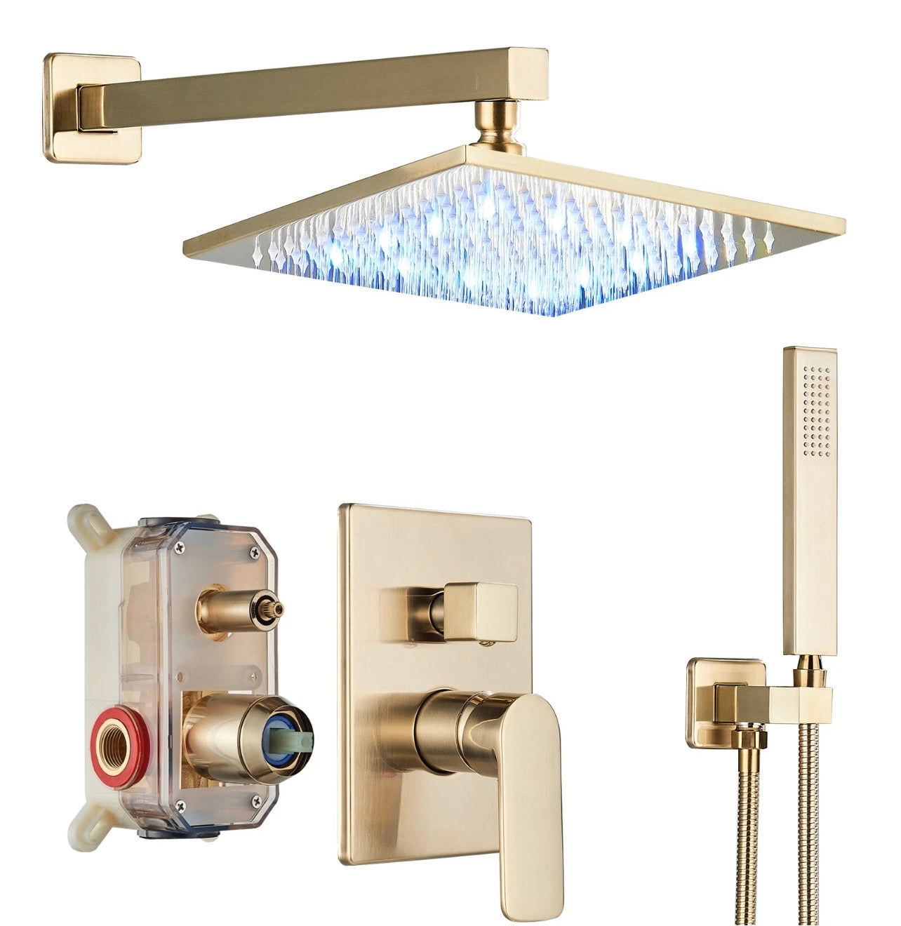 #1010 12-INCH LED BRUSHED GOLD 2 FUNCTION SHOWER SET