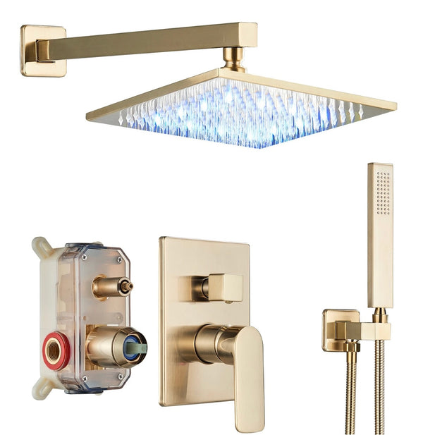 #1010 12-INCH LED BRUSHED GOLD 2 FUNCTION SHOWER SET