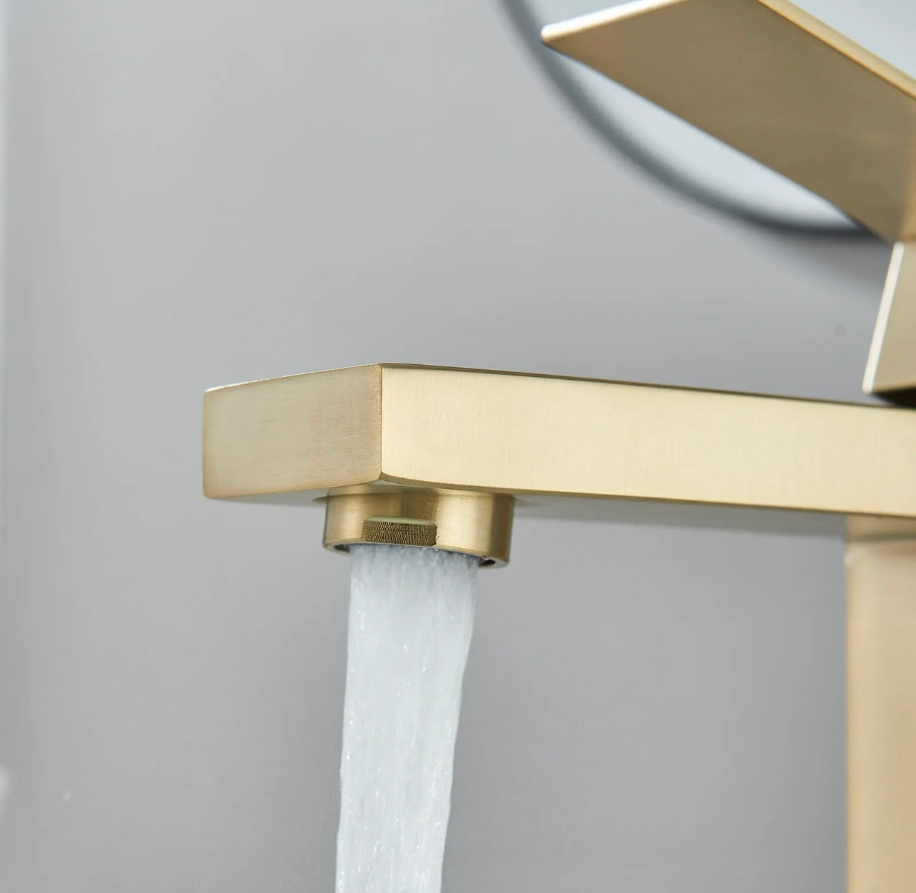 Brushed gold lavatory waterfall vanity faucet