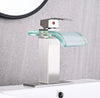 #1430 BRUSHED NICKEL & LED GLASS WATERFALL SPOUT VANITY FAUCET