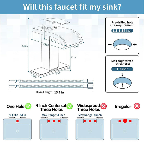 #1430 BRUSHED NICKEL & LED GLASS WATERFALL SPOUT VANITY FAUCET