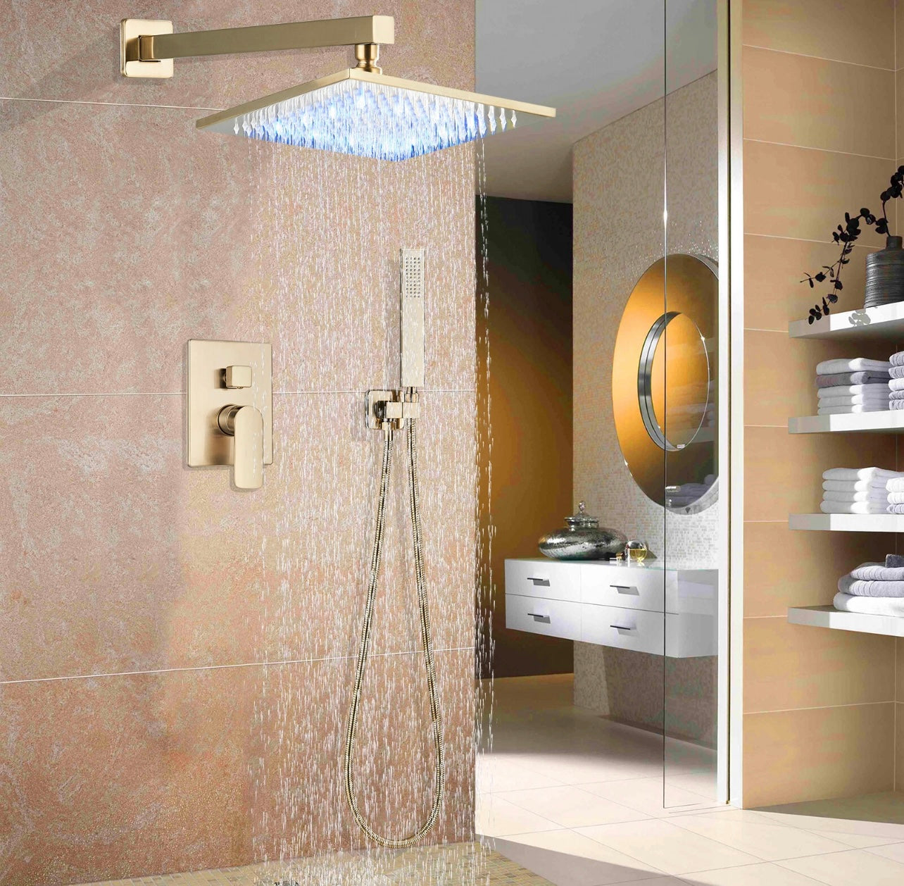 #1010 12-INCH LED BRUSHED GOLD 2 FUNCTION SHOWER SET