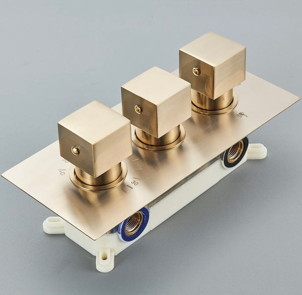 #1028 12-INCH LED BRUSHED GOLD CEILING MOUNT 3 FUNCTION SHOWER SET WITH 6X MASSAGE JETS