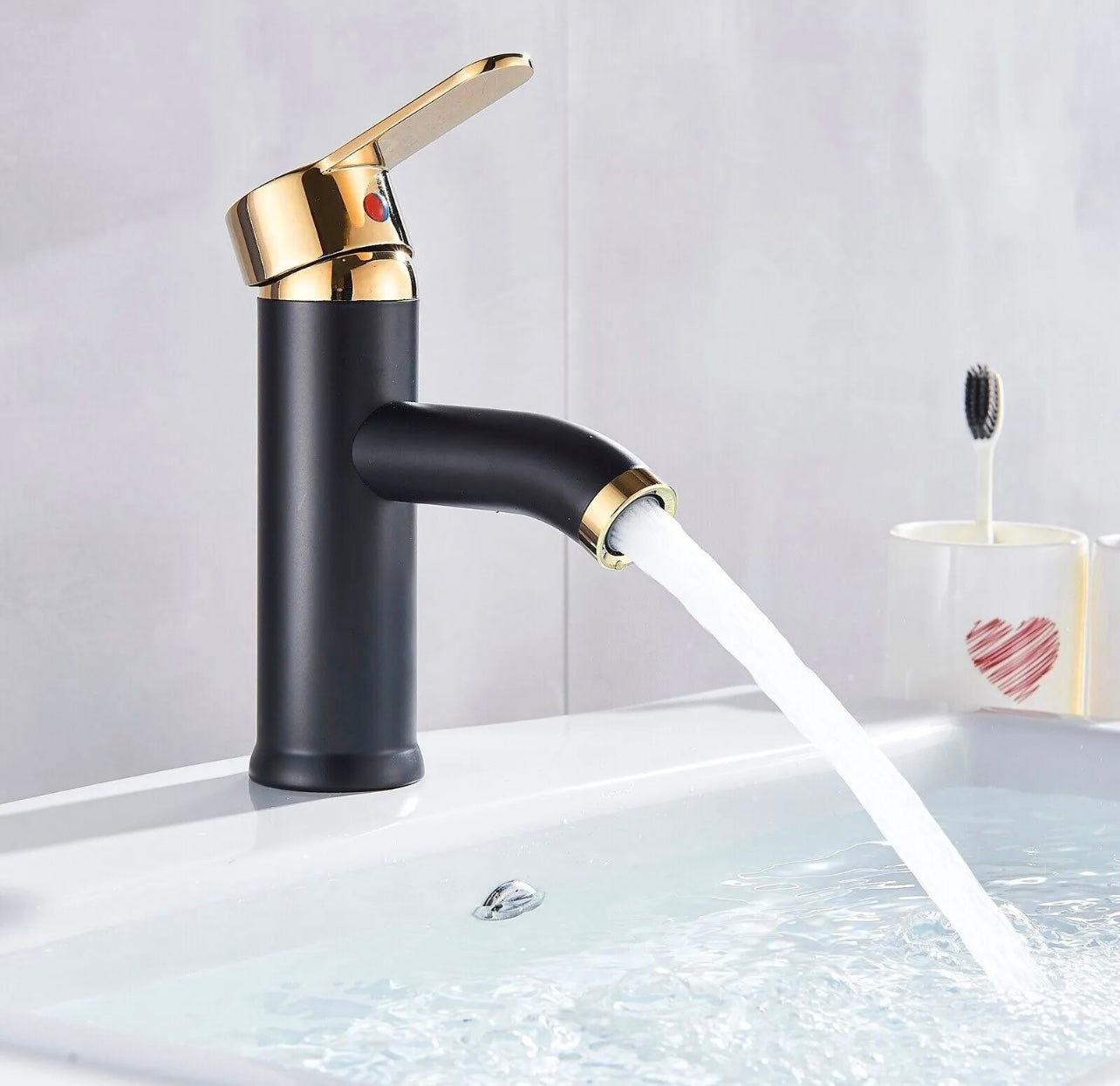 Black & Gold Bathroom Sink Basin Faucet 1 Hole Vanity Mixer Taps Single Handle