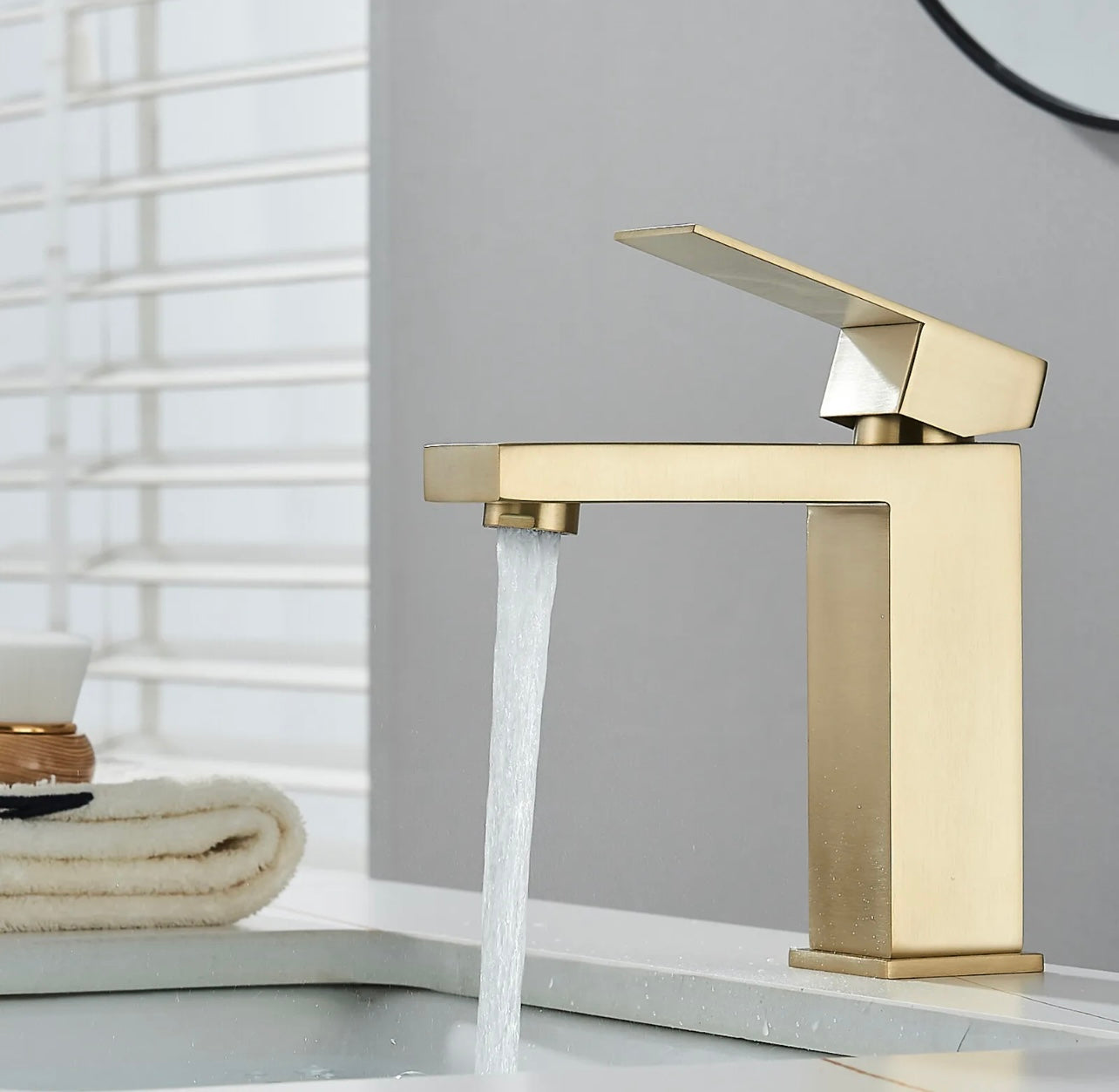 Brushed gold lavatory waterfall vanity faucet