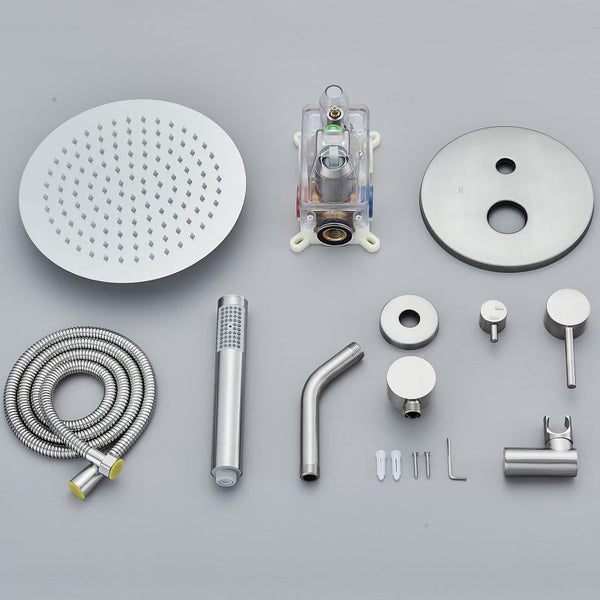 #1026 8-INCH BRUSHED NICKEL 2 FUNCTION SHOWER FAUCET SET SYSTEM RAINFALL SHOWER HEAD COMBO WITH MIXER VALVE