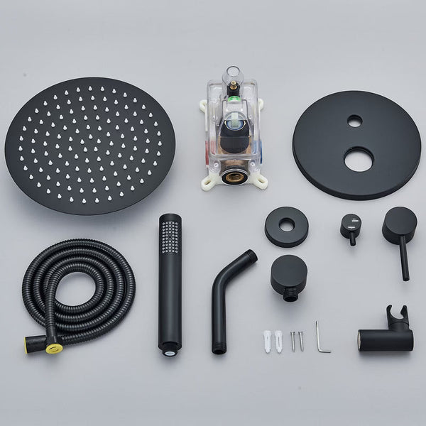 #1025 8-INCH MATTE BLACK 2 FUNCTION SHOWER FAUCET SET SYSTEM RAINFALL SHOWER HEAD COMBO WITH MIXER VALVE