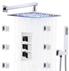 #1012 12 INCH CHROME LED 3 FUNCTION WALL MOUNT SHOWER SYSTEM WITH 6x MASSAGE JETS